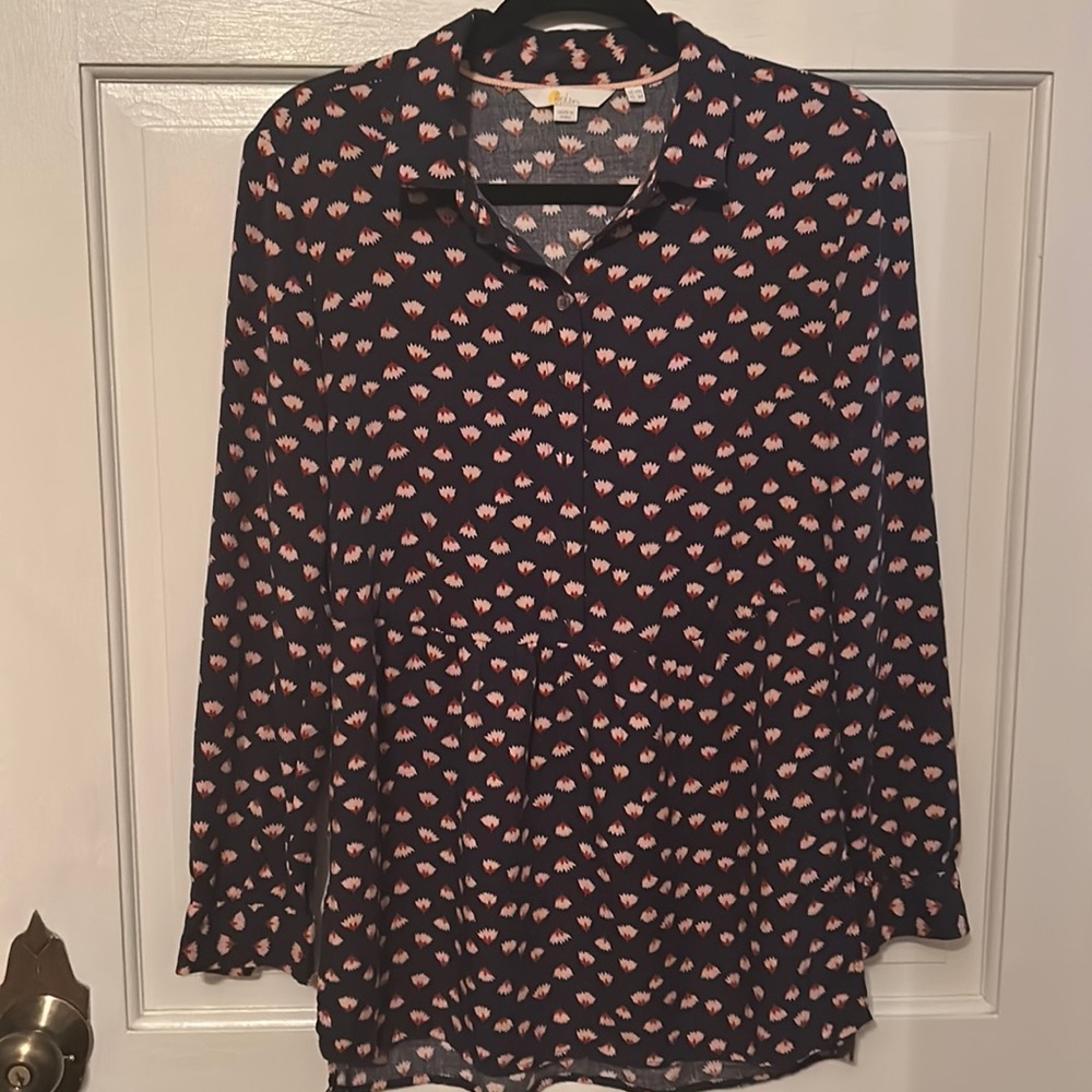 Boden Navy Blue and Pink Print Blouse